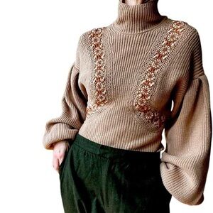 Ulla‎ Johnson Beige Oatmeal Neutral ‘Emerson’ wool sweater balloon